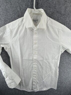 Marco Brunelli Button Up Shirt Men Medium White Twill Slim Fit Long Sleeve Adult